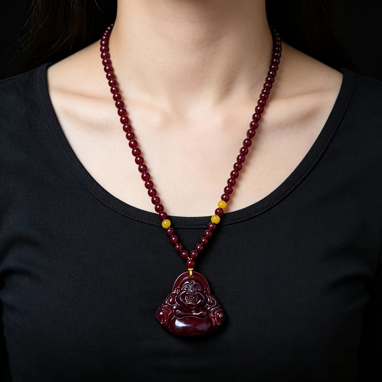 High-Value Blood Pool Amber Maitreya Pendant Necklace